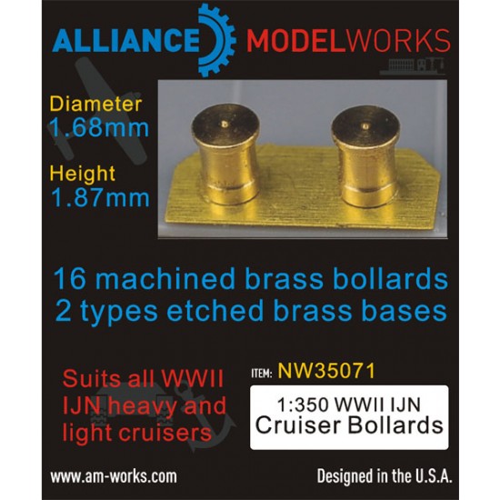 1/350 WWII IJN Cruiser Bollards (D: 1.68mm, H: 1.87mm)(16 Machined Brass Bollards)
