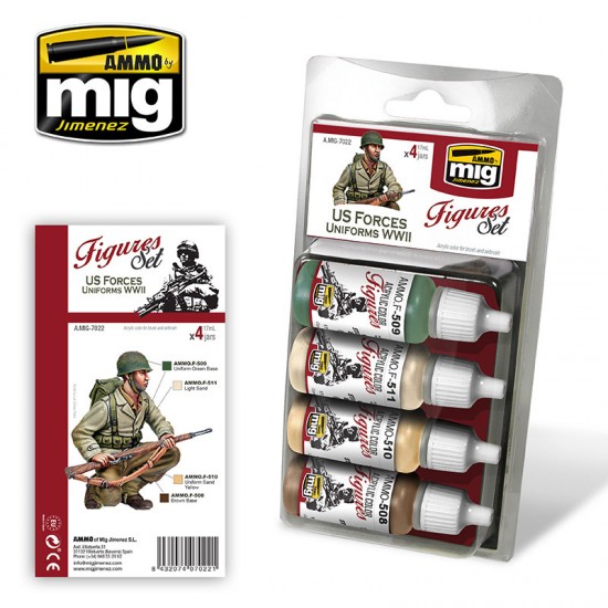 Acrylic Paint Set for Figures - WWII US Forces Uniforms (4x 17ml)