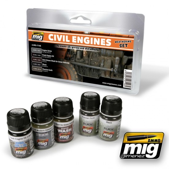 Civil Engines Weathering Set (3x Enamel Colours & 2x Pigments)