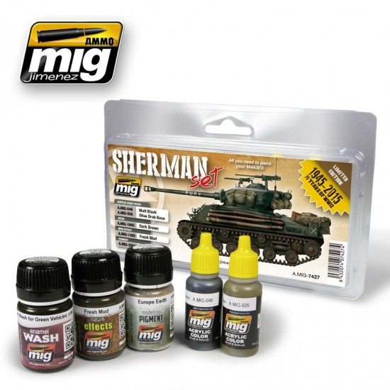 Fury Sherman Colour Paint Set for Late WWII Sherman (2x 17ml + 3x 35ml)