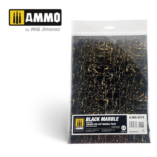 Black Square Die-cut Marble Tiles (2 Laminated Cardboards)