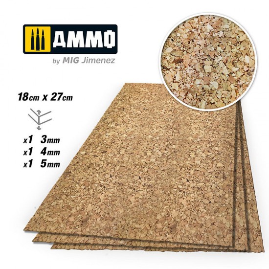 Create Cork - Thick Grain Mix (thickness: 3mm, 4mm and 5mm, 180mm x 270mm, 1pc each size)