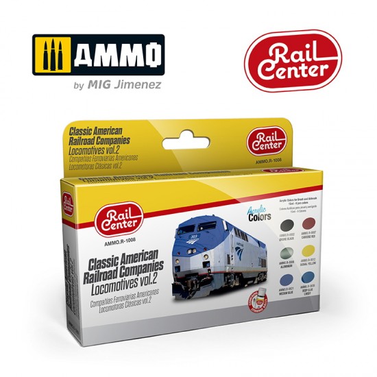 Rail Center Acrylic Colours Set - Classic American Locomotives Vol.2 (6x 15ml)
