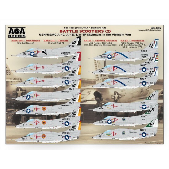 1/48 Battle Scooters Decals (II):USN/USMC A-4C/4E/4F Skyhawks,The Vietnam War for Hasegawa