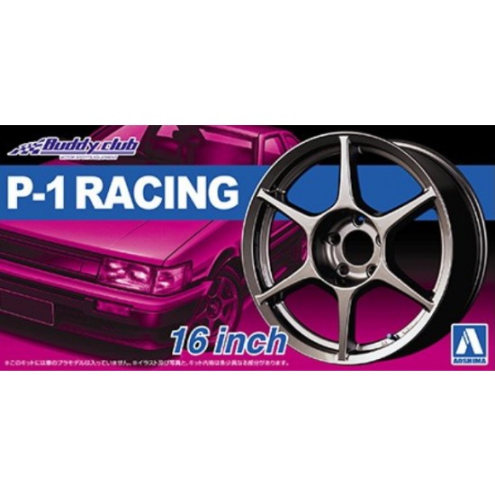 P1 Racing Rim Kancil 1/24 16inch P-1 Racing Wheels and Tyres Set Aoshima 05251