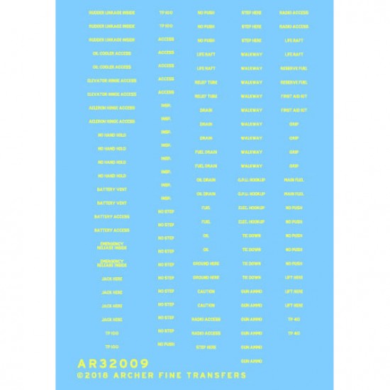 1/32 Generic Grumman Style Font Data (YELLOW) Dry Transfers Decal