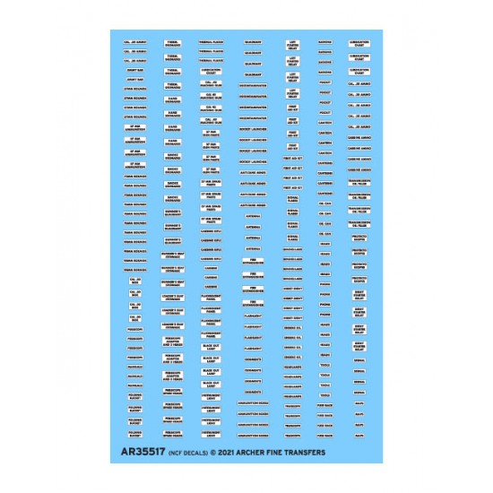 NCF Decals for 1/35 US Armoured Vehicles Interior Information Placards