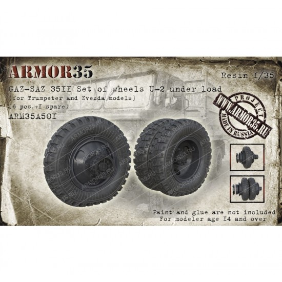 1/35 GAZ-SAZ 3511 Set of Wheels U-2, Under Load (6pcs +1 Spare) for Trumpeter/Zvezda kit