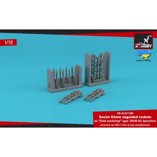 1/72 82mm M-8 Unguided Rockets on Field Workshop Type 3ROB-82 Launchers