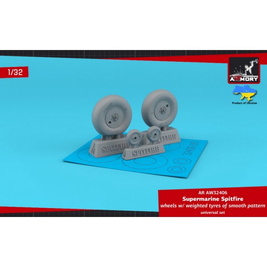 1/32 Supermarine Spitfire Wheels w/Weighted Tyres of Smooth Pattern & Covered Hubs