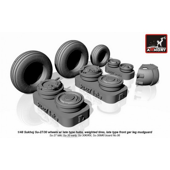 1/48 Sukhoj Su-27/30 Wheels w/Late Type Hubs, Weighted Tyres, Front Mudguard