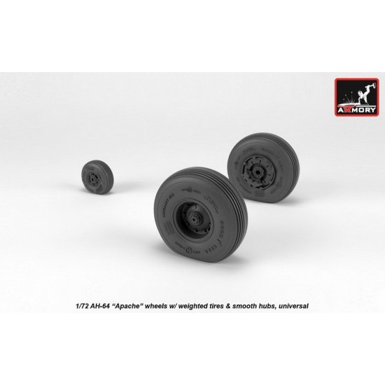 1/72 AH-64 Apache Wheels w/Weighted Tyres, Smooth Hubs