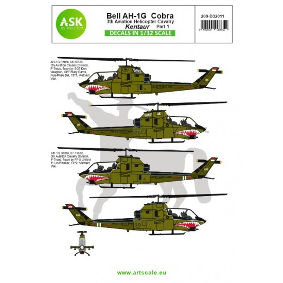 Decals for 1/32 Bell AH-1G Cobra Kentaur 3th Aviation Helicopter Cavalry Part 1