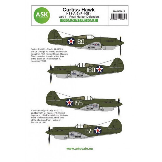 Decals for 1/32 Curtiss H81-A-2 Part 1 - Pearl Harbor Defenders