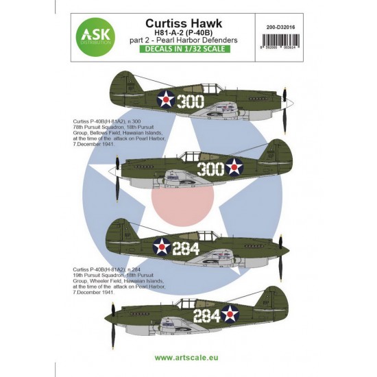 Decals for 1/32 Curtiss H81-A-2 Part 2 - Pearl Harbor Defenders