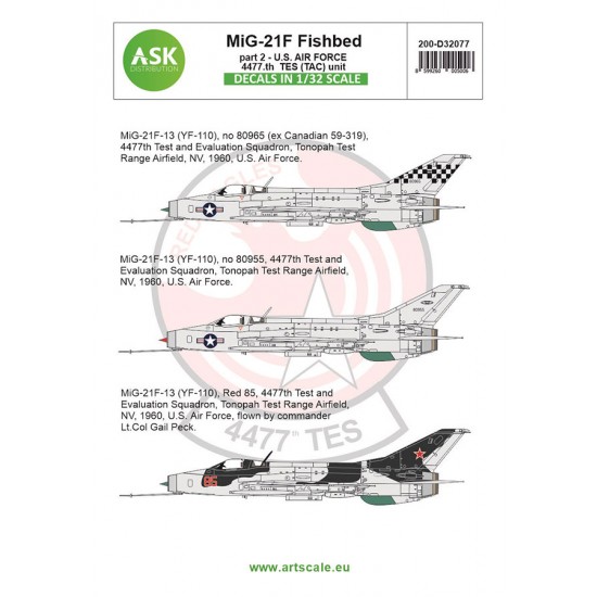 Decals for 1/32 MiG21F13 Fishbed Part 2 US Air Force Tes (Tac) Unit