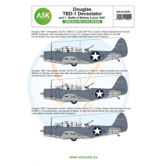 Decals for 1/32 Douglas TBD-1 Devastator Part 1 - Battle Of Midway 4. June 1942