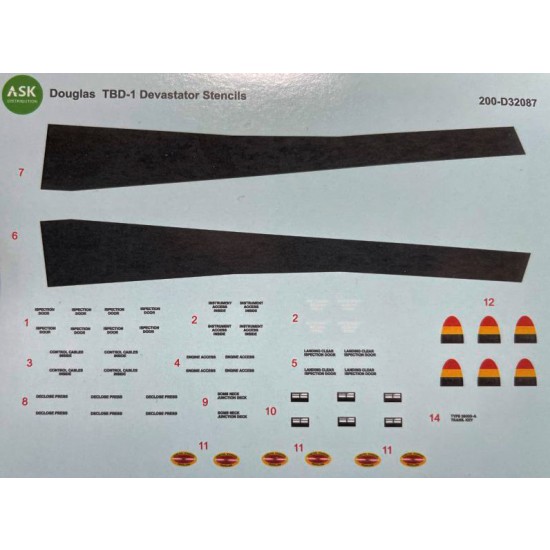 Decals for 1/32 Douglas TBD-1 Devastator - Stencils