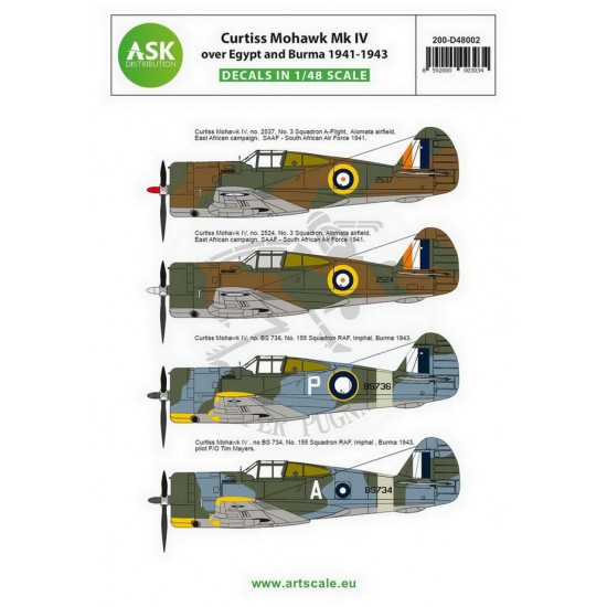 Decals for 1/48 Curtiss Mohawk IV over Egypt and Burma 1941-1943
