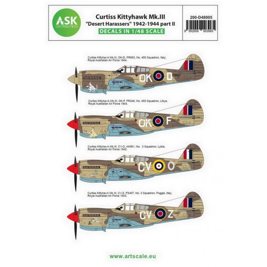 Decals for 1/48 Curtiss Kittyhawk Mk.III "Desert Harassers" North Africa / Italy 1942-1944 part II