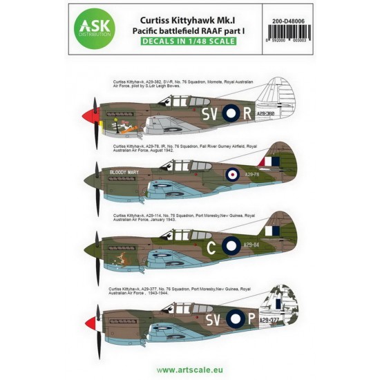 Decals for 1/48 Curtiss Kittyhawk Mk.I Pacific Battlefield RAAF part I
