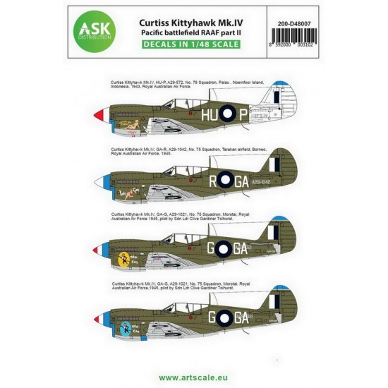 Decals for 1/48 Curtiss Kittyhawk Mk.IV Pacific Battlefield RAAF part II