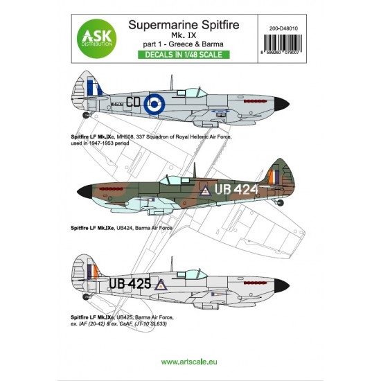 Decal for 1/48 Supermarine Spitfire Mk.Ixc, IXe p1 - Greece, Barma [Limited Edition]