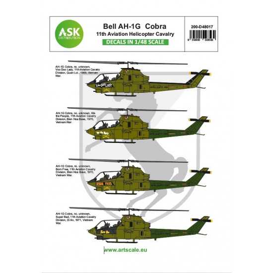 Decals for 1/48 Bell AH-1G Cobra 11th Aviation Helicopter Cavalery part 3