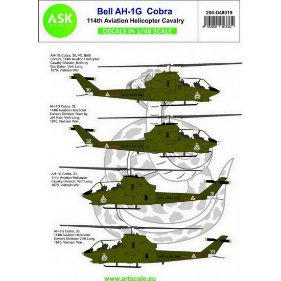 Decals for 1/48 Bell AH-1G Cobra 114th Aviation Helicopter cavalery part 3