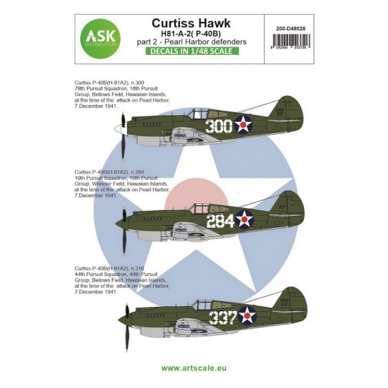 Decals for 1/48 Curtiss Hawk 81-A-2 (P-40B) Part 2 - Pearl Harbor Defenders