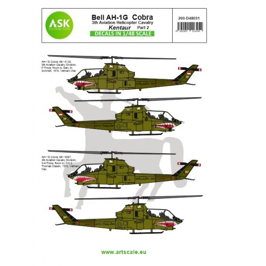 Decals for 1/48 Bell AH-1G Cobra "Kentaur" 3th Aviation Helicopter Cavalry Part 2