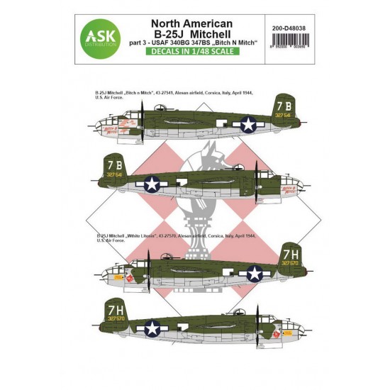Decals for 1/48 B-25J Mitchell Part 3 - US Air Force "Bitch N Mitch"