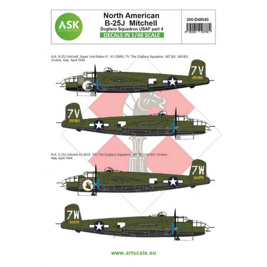 Decals for 1/48 B-25J Mitchell p4 - US Dogface Sq. Super Unit Ration K, Mediterranean