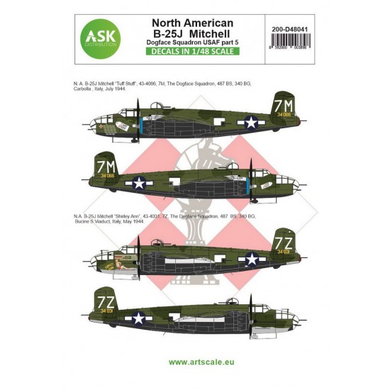 Decals for 1/48 B-25J Mitchell p5 - US Dogface Sq. Shirley Ann & Tuff Stuff Mediterranean