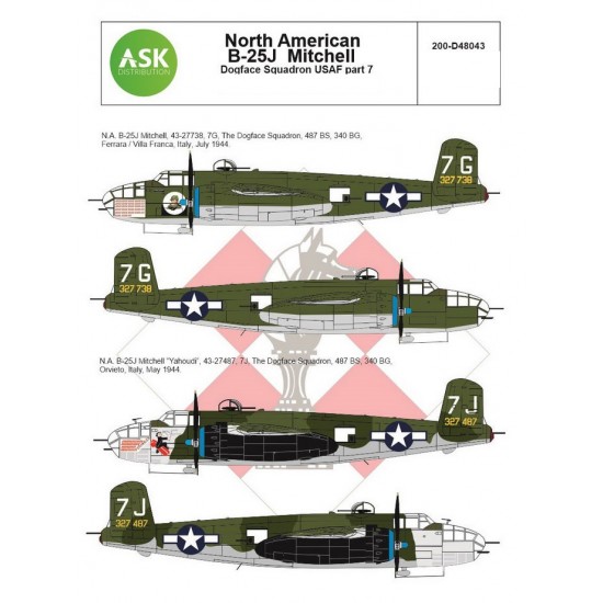 Decals for 1/48 B-25J Mitchell p7 - US Dogface Sq. Yahoudi Mediterranean