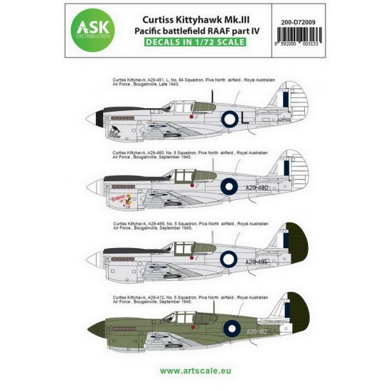 Decals for 1/72 Curtiss Kittyhawk Mk.III Pacific Battlefield RAAF part IV