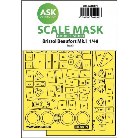 1/48 Bristol Beaufort Mk.I double-sided express fit Mask for ICM kits
