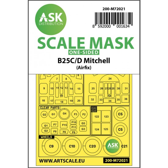 1/72 B-25C/D Mitchell One-sided Paint Masking for Airfix