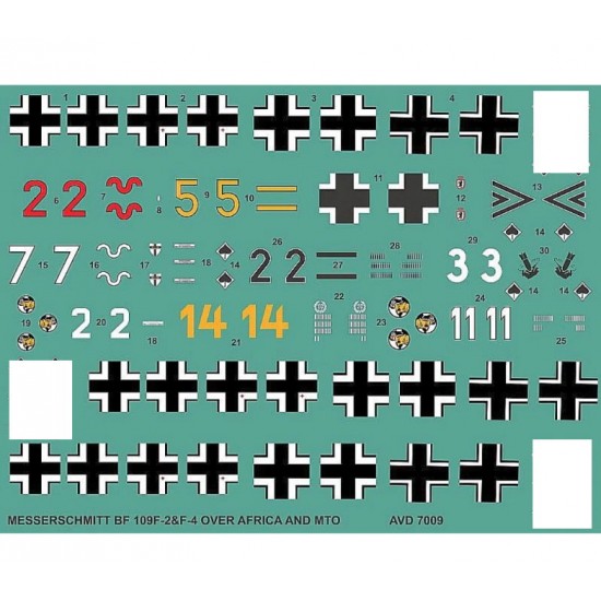 Decals for 1/72 Messerschmitt Bf 109F-2 & 4 Over Africa and MTO