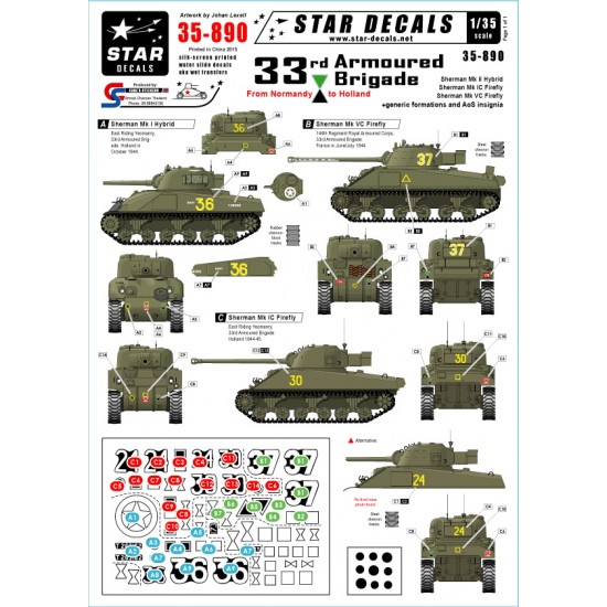 1/35 Decals for British 33rd Armoured Brigade from Normandy to Holland 1944-1945