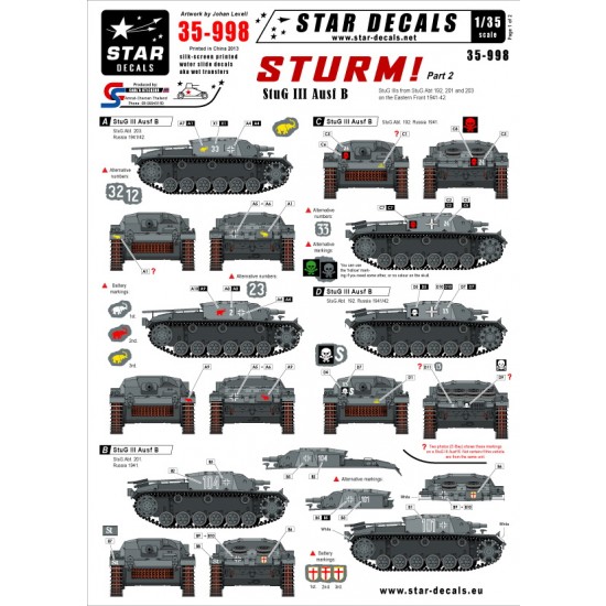 1/35 Sturm Decals #2 for StuG.III Ausf.B (StuG.Abt 192/201/203)1941-42 Eastern Front