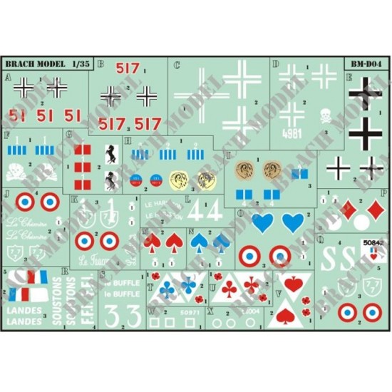 Decals for 1/35 WWII Renault R35 in French, German, Italian & Polish Service