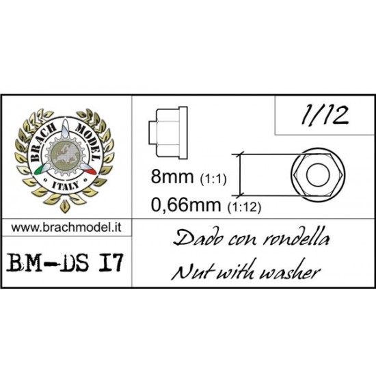 1/12 Nuts with Washers (Resin, 30pcs; Diameter: 0.66mm, Length: 8mm)