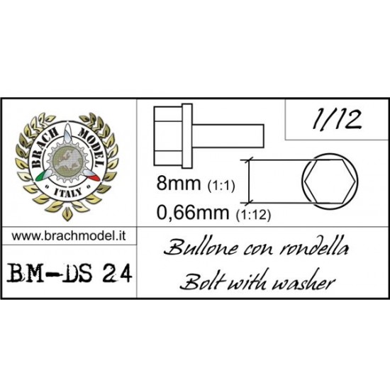 1/12 Bolts with Washers (Resin, 30pcs; Diameter: 0.66mm, Length: 8mm)