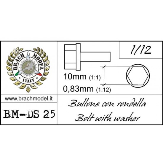 1/12 Bolts with Washers (Resin, 30pcs; Diameter: 0.83mm, Length: 10mm)