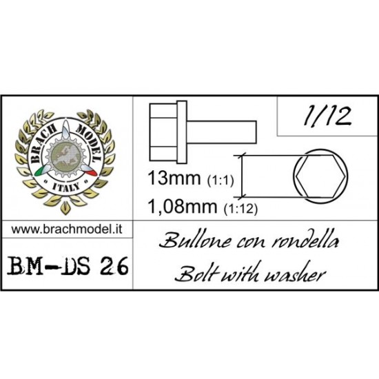 1/12 Bolts with Washers (Resin, 30pcs; Diameter: 1.08mm, Length: 13mm)