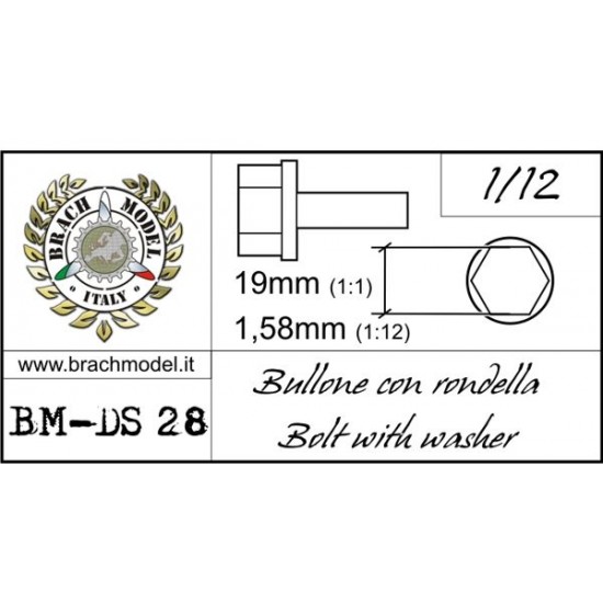 1/12 Bolts with Washers (Resin, 30pcs; Diameter: 1.58mm, Length: 19mm)