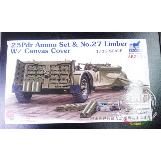 BRONCO AB3551 1/35 25pdr Ammo Set & No.27 Limber w/Canvas Cover 