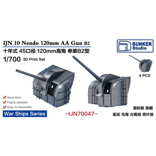 1/700 IJN 10 Nendo 120mm AA Gun B2 (4pcs)