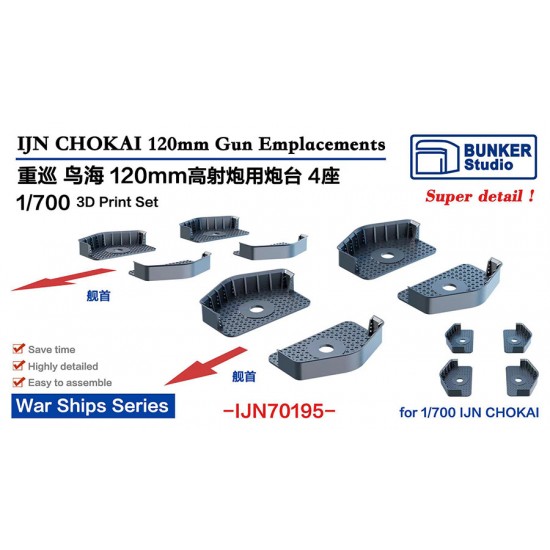 1/700 IJN CHOKAI 120mm AA Gun Emplacecements (4pcs)